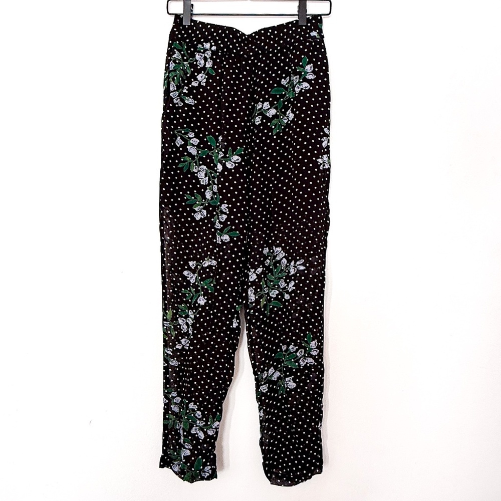Ganni designer polka dot & floral straight leg pants size 36 pre-owned